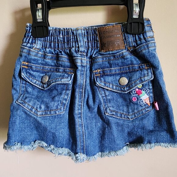 Wonder Kids Baby Girls Denim Jean Raw Hem Skirt Embroidered Icecream Size 12M - Picture 4 of 9